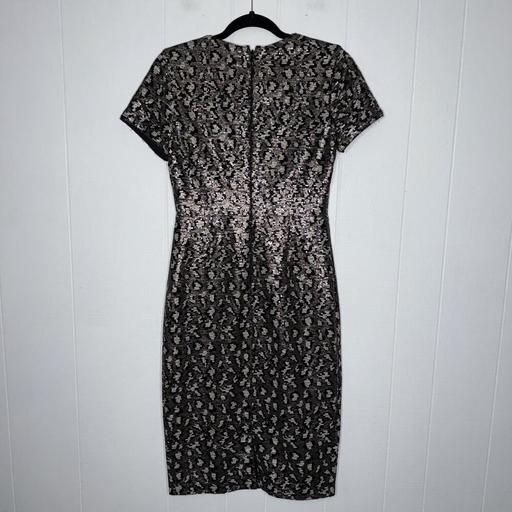 Belle Badgley Mischka Women’s Lainey Dress Leopard Sequin Gold Black Size 4 NWT - Picture 2 of 6